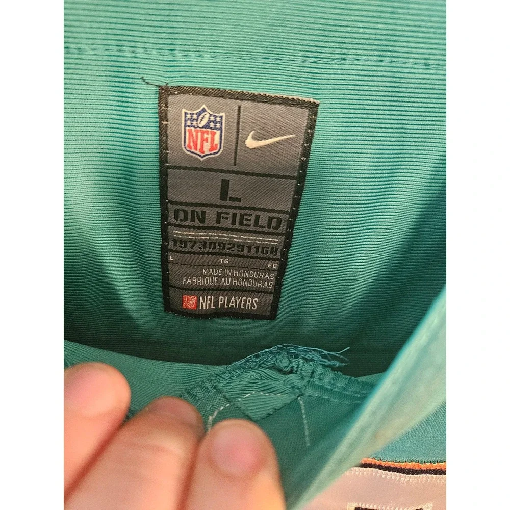 Nike Miami Dolphins Huth 49 On Field Jersey Mens Large Aqua Teal NFL Football